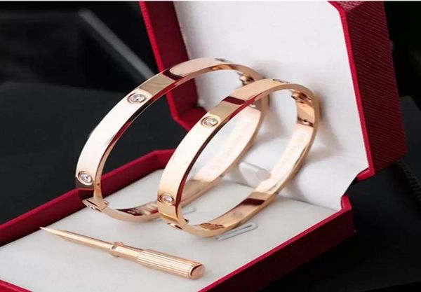 

with box screw bangles 316l titanium steel wrist band cz stone bangle screwdriver bracelet7359591, Golden;silver