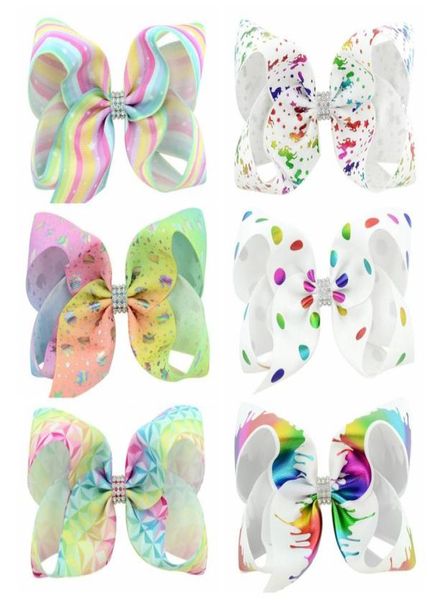 

girls kids bowknot hairpins rainbow unicorn grosgrain ribbon bows with alligator clips childrens hair accessories baby 6inch bouti1596090, Slivery;white