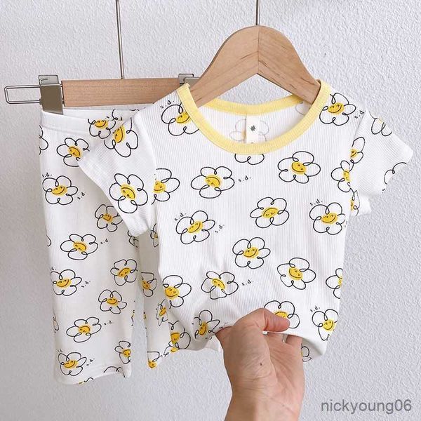 

clothing sets 2023 summer floral short sleeved suit fashion casual home clothes set costume girl pajamas outfits, White