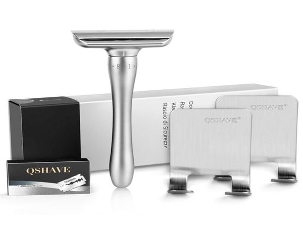 

qshave adjustable safety razor with magnetic cover 1 razor 2 razor holder 5 blades 2203016880368