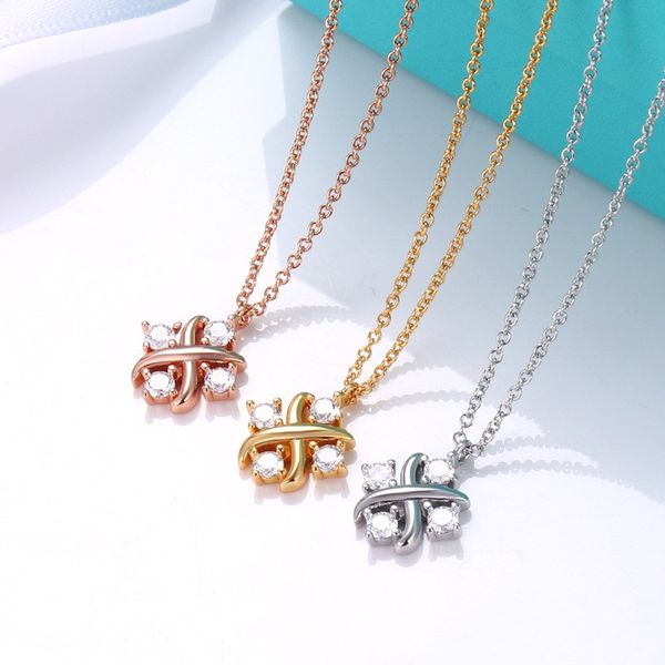 

t home x shape 4 drill women's necklace cross strap drill pendant clavicle chain noble fresh, Silver
