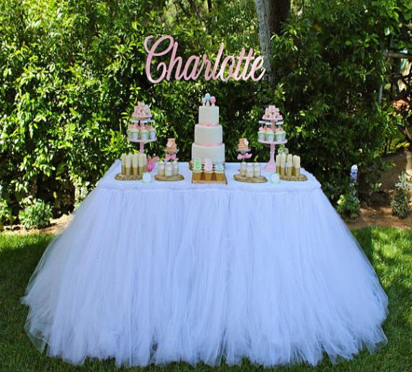

pure white table tutu skirt wedding decorations tulle table cloth custom made by factory table skirting for par3710171