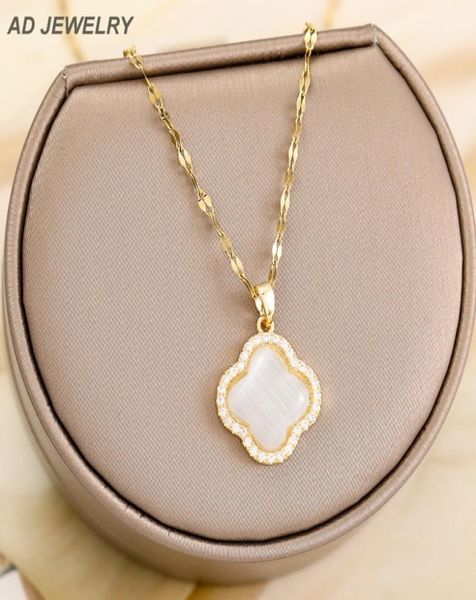 

good lucky 18k gold clover pendant necklace micro pave women friendship jewelry9360590, Silver