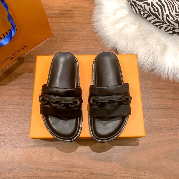 

designer women sandals genuine leather flat slippers 2023 summer fashion beach black white brown matte women's slipper