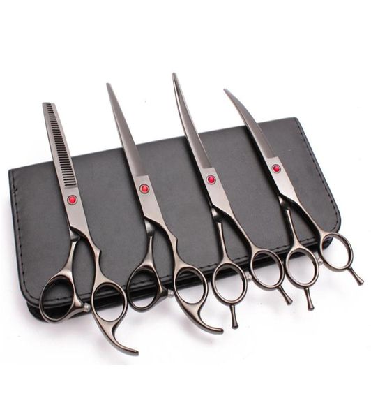 

4pcs suit 7 inch 195cm engraving pets hair shears cuttingthinningupampdown curved shears dog cat groomingfordo19984149758426