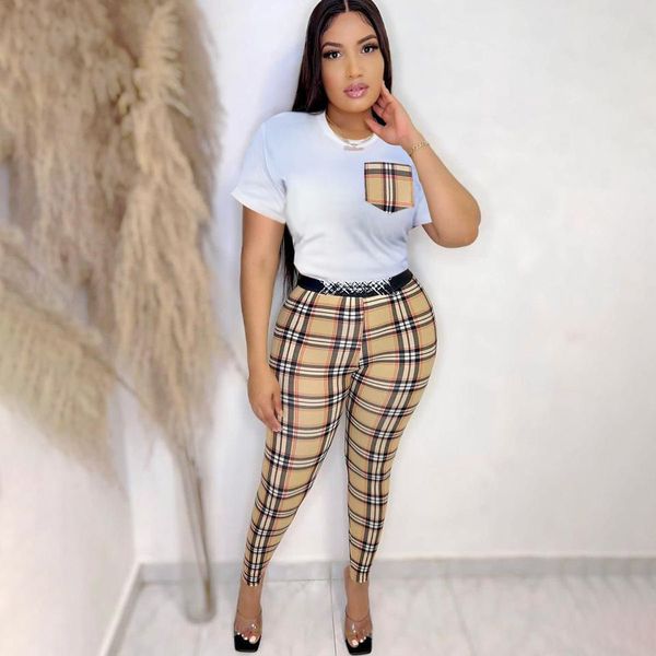 

new fashion casual urban striped plaid suit ing pocket two-piece set, White