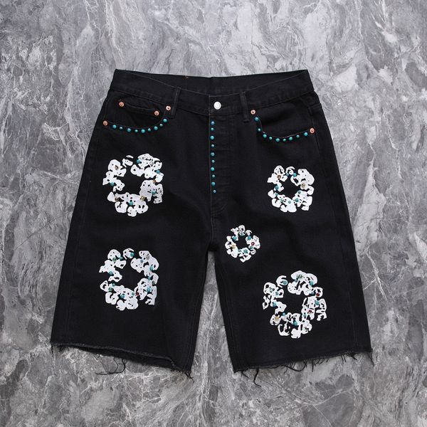

jeans 2023 mens luxury designer shorts men jean flower diamond denim shortpants slim street hip hop2ydj, Blue