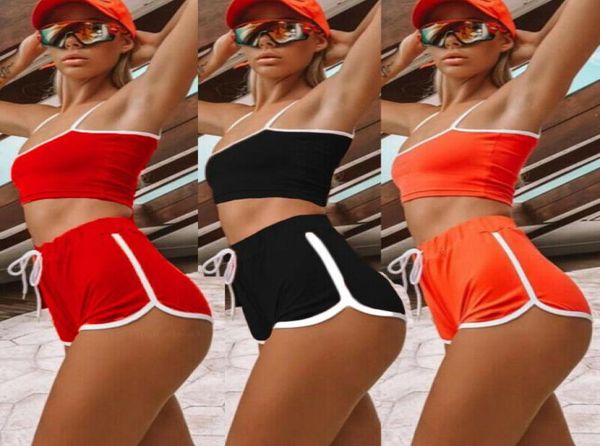 

women patchwork yoga suit workout sports yoga set string vest short crop shorts pants athletic short sets 2772035, White;red