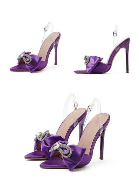 

sandals pointed toe thin high heels women designer butterfly-knot ladies slippers pvc transparent strap party shoes 230511, Black