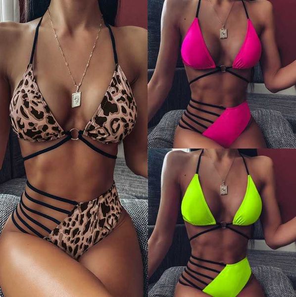 

new swimsuit women's split bikini swimsuit leopard print cut out swimsuit bikini, White;black