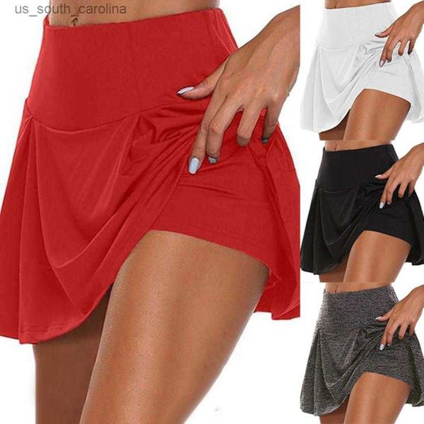 

skirts women solid color high waist double layer fake two piece sports short skirt for dance sport leggings shorts mini skirt l230522, Black