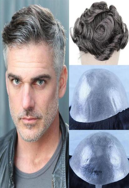 

durable wigs for brown mixed grey hu remy hair pu thin pu natural men toupee hairpiec replacement system24053387429109, Black
