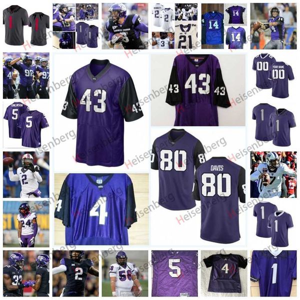 

ncaa custom tcu horned frogs stitched football jersey 16 sam jackson 16 d'arco perkins-mcallister 44 colt ellison 0 tymon mitchell 18 s, Black