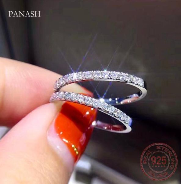 

original silver 925 ring 2mm micro zircon finger stacking rings engagement wedding band dainty gift for women jz0023802504, Slivery;golden