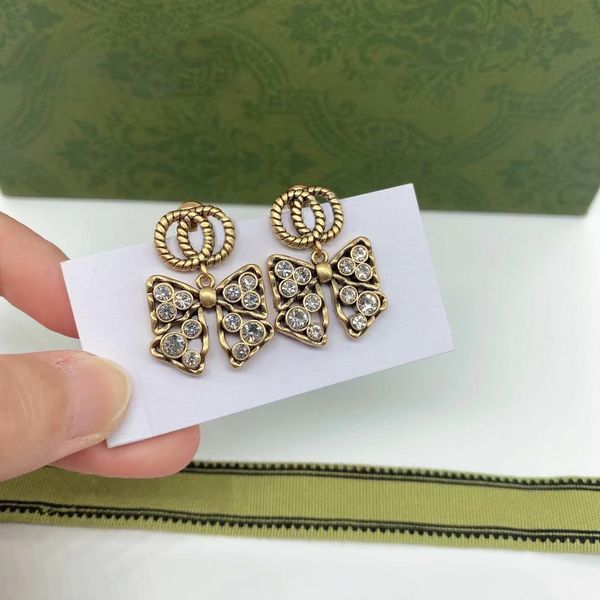 

18k gold plated 925 silver earrings designer for women letter g stud bowknot women crystal rhinestone pearl earring wedding party jewelry, Golden;silver