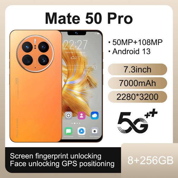 

5g cell phone 7.3-inch android smartphone mate50 pro 8gb+256g dual sim cellphone 50mp ai triple camera 7300mah battery face recognition 18w