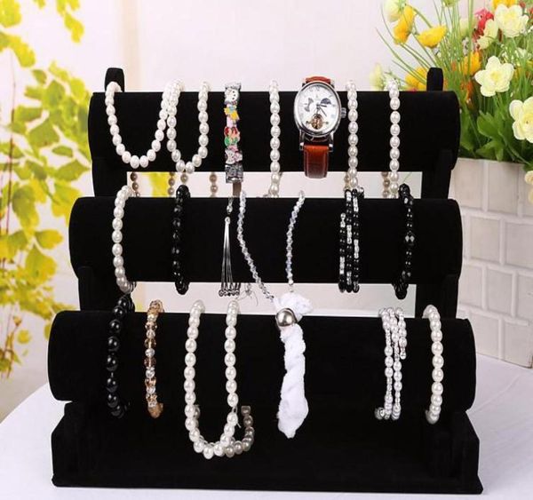 

new jewelry display black 3 layers velvet bracelet watch display jewelry holder stand detachable ec18150662