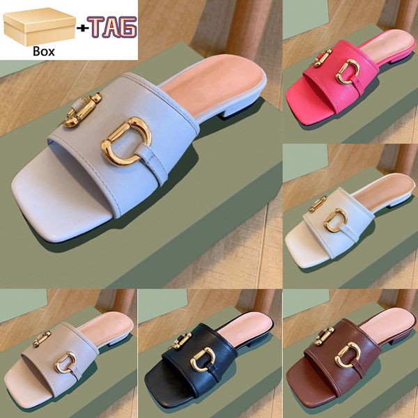 

with box luxury women slippers interlocking calfskin leather slide sandals blue fuchsia lilac white black brown fashion calfskin open toe ou