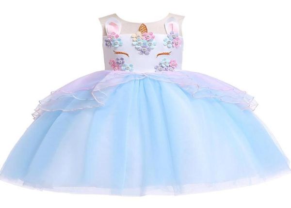 

europe baby girls dress applique cartoon unicorn children gauze skirt baby kids party dress girl lace ball gown tutu princess dres4515335, Red;yellow