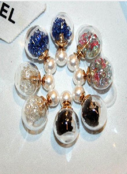 

colorful rystal transparent glass ball pearl stud earrings for woman girls fashion luxury designer double sided5500834, Golden;silver