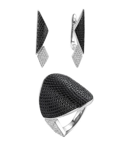 

earrings necklace beautiful micro pave black clear cubic zircon women wedding jewelry set for bridesmaids4858375, Silver
