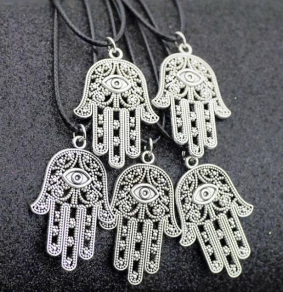

jewelry whole lots 50pcs vintage lucky alloy fatima hand hamsa pendants charms amulet evil eye necklaces gift for men women hj6945326, Silver