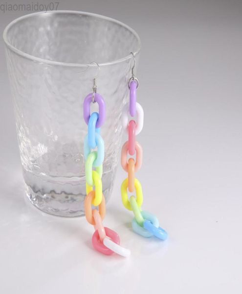 

skyrim trend candy color acrylic long chain drop earrings for women girls rainbow cute geometric jewelry gift 2022 whole l22087979797, Silver
