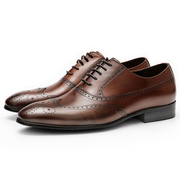 

desai mens carved genuine leather shoes handmade business dress brogue oxfords shoes men formal brown shoe large size 37-44, Black