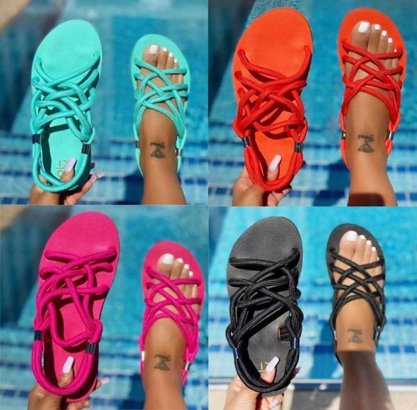 

2021 women flat open toe sandals slides solid color comfortable outdoor slipper summer beach slippers lip flops 37942914, Black