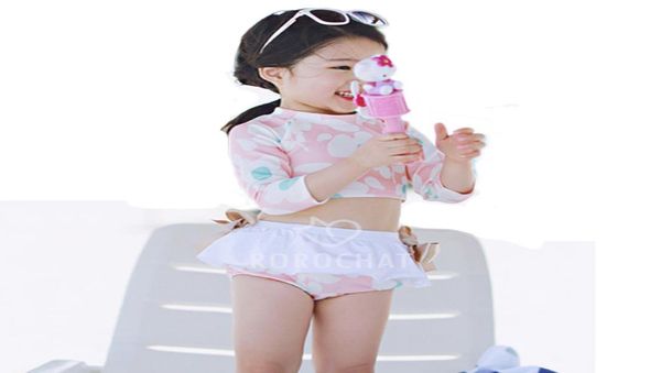 

cute two piece swimsuit for girls long sleeve swimwear kid skirt tankini bikini set crop beachwear surf diving swimming suit2245268