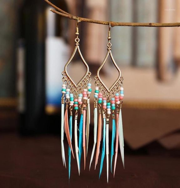

hippie women039s geometric alloy long tassel dangle earrings bohemian boho jewelry colorful feather earrings brincos bijoux14904048, Silver