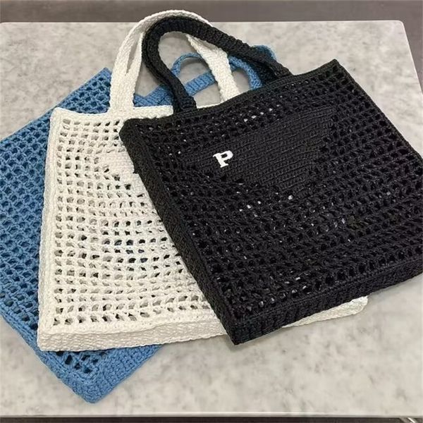 

summer beach bag solid color straw raffia bags for women travel seasides porous sacoche handmade weaving classic letter tote bags elegance c