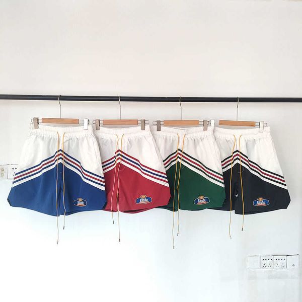 

2023 meichao rhude moroccan emblem embroidery contrast panel academic casual shorts for teenagers and men, White;black