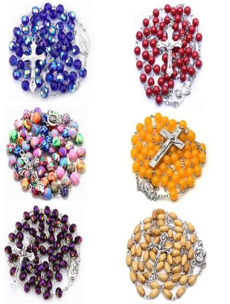 

pendant necklaces 30 styles various fashion handmade prayer round beads rosary cross religious jewelry accessories5906715, Silver