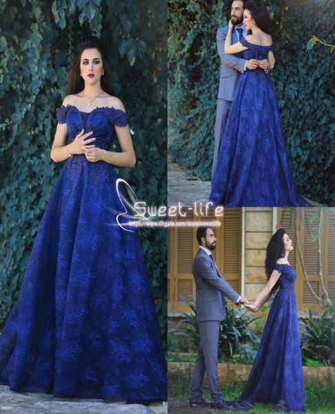 

2019 royal blue off shoulder evening dresses lace aline prom dresses back zipper sweep train formal with applique new arrival par8408235, Black;red