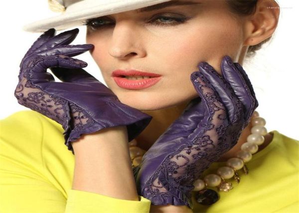 

five fingers gloves 2022 genuine leather medival lolita women lacegloves unlined nappa lambskin wrist sunscreen glove l095n1464028, Blue;gray