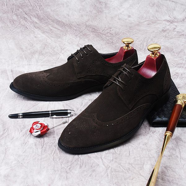 

suede mens casual dress shoe luxury geniune leather mens oxford shoe black brown lace up formal leather brogue shoes men