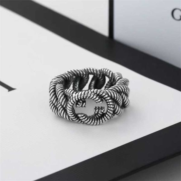 

designer jewelry bracelet necklace ring double-sided thread 925 style male female lovers woven hollow ring, Silver