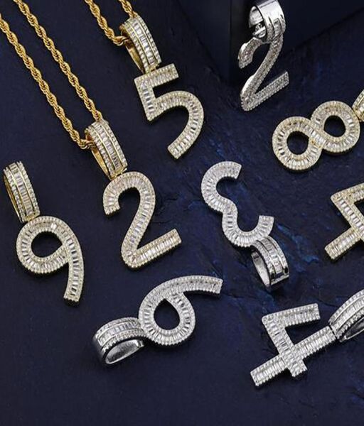 

09 arabic numerals baguette number whos for custom combination number letters zirconia pendant necklace with 24inch rope neck3110613, Black