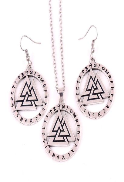 

jewelry set for women nordic vikings rune amulet odin039s knot valknut odin 039s symbol of norse viking warrior necklace ear9478855, Silver
