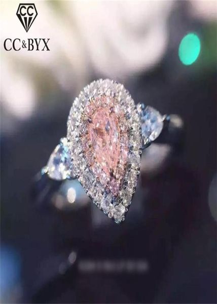 

jewelry 925 silver rings for women fashion pink water drop simple jewelry engagement bride wedding gift ring anillo cc5855833519
