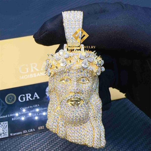 

iced out shining man jewelry hip hop pendant 925 silver yellow gold plated vvs1 pear moissanite diamond jesus pendant