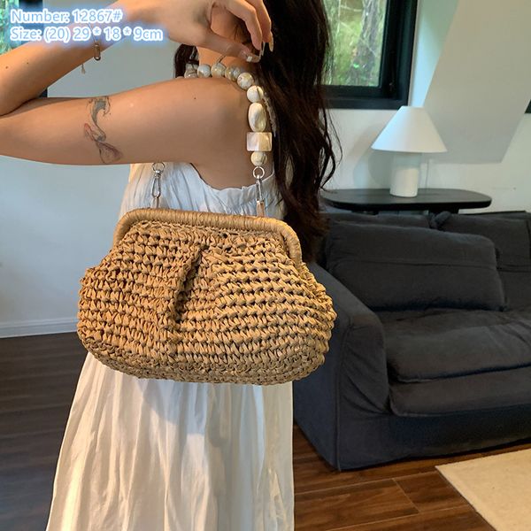 

factory wholesale ladies shoulder bags 2 colors this year's popular summer holiday beach bag girl western-style woven handbag shell str