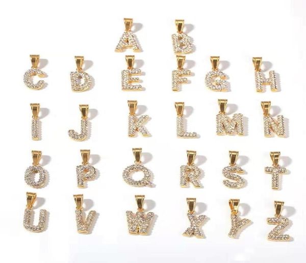 

iced out 26 letters a to z pendant necklaces luxury designer hip hop capital letter mens gold silver stainless steel chain necklac9444214