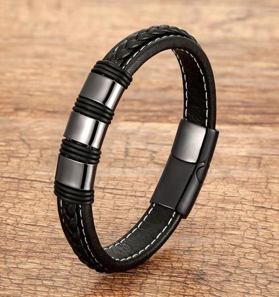 

braided leather rope chain gold metal men039s bracelets charm stainless steel magnetic clasp for bracelet homme jewelry gift8064707, Golden;silver