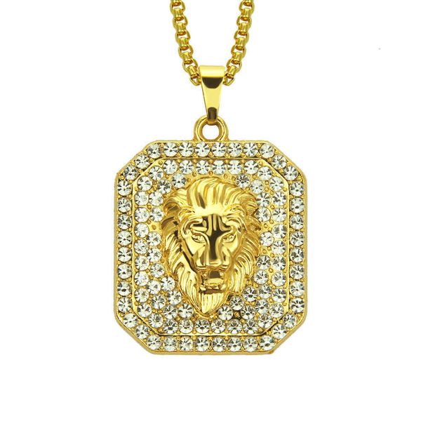 

jewelry new hip hop necklace with diamond lion head fashion pendant, Black