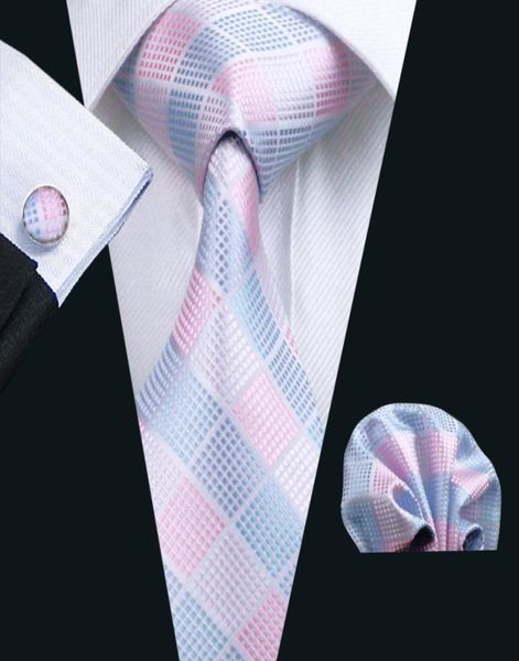 

pink plaid tie for men hanky cufflinks set mens jacquard woven business necktie 85cm width casual set n11985505532, Black;blue