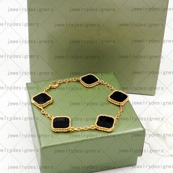 

classic clover bracelets charms bangle gold link chain 18k gold plated agate shell mother-of-pearl for women&girl wedding anniversary jewelr, Golden;silver