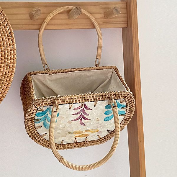 

summer new product diamond woven basket bags for women fashion protable beach vacation handbags female trendy