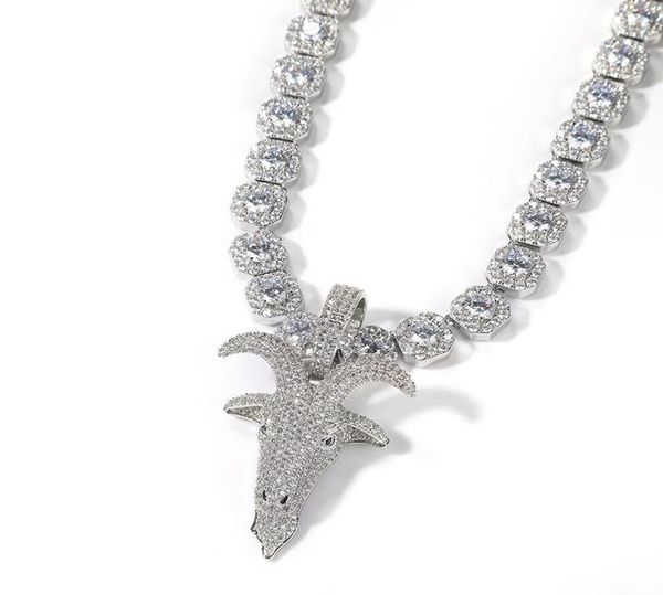 

pendant necklaces hip hop micro paved 3a cz stone bling iced out sheep goat head pendants for men rapper jewelry gift gold silver2731331, Silver